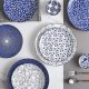 8 inch Porcelain Dinner Plates, Large Size Serving Plate for Salad, Pancakes, Steak, Set of 6, Vintage Blue