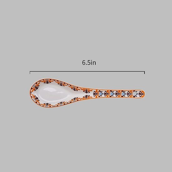 Porcelain 6.5" Spoons, Set of 4, Asian Spoons, Bright Orange, Bohemian Style (6.5")