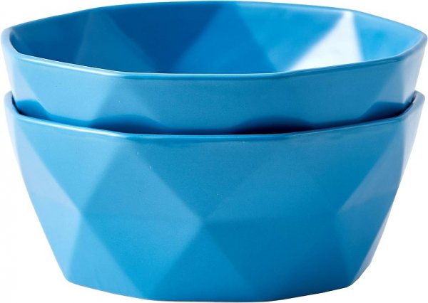 Geometric Ceramic Soup Bowl Set of 2, 60 Ounce Large Blue Ceramic French Onion Soup Crocks For Kitchen  Dinner Table Decoration