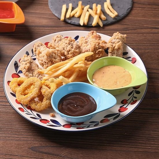 Porcelain Soy Sauce Dish, 3 Ounce Dipping Bowls with Handles for Ketchup, Appetizers, Condiment, Snack, Honey Mustard - Set of 6 (Turquoise, Round)