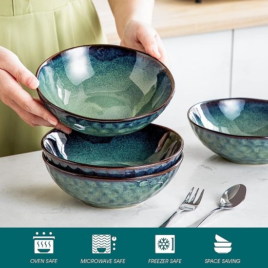 24 oz Grain Bowls, Set of 4 Ceramic Pasta Bowls, Lead-Free Soup Bowls, Dishwasher and Microwave Safe
