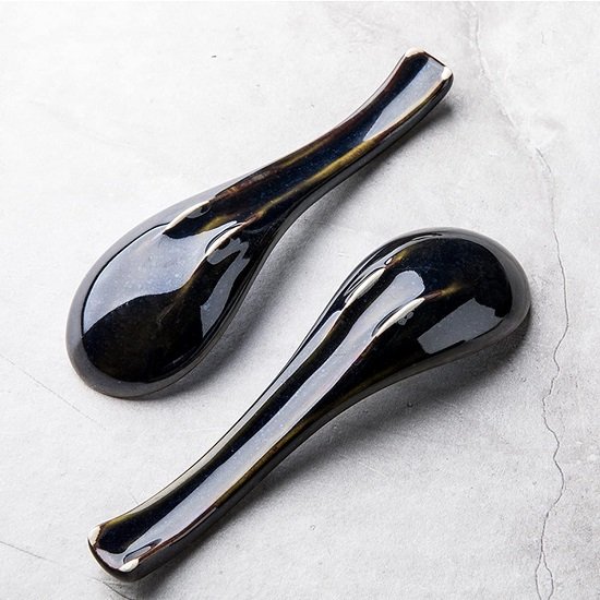 Ramen Soup Spoons Asian Blue Ceramic Soup Spoon for Pho Dessert Noodle 5 Pcs